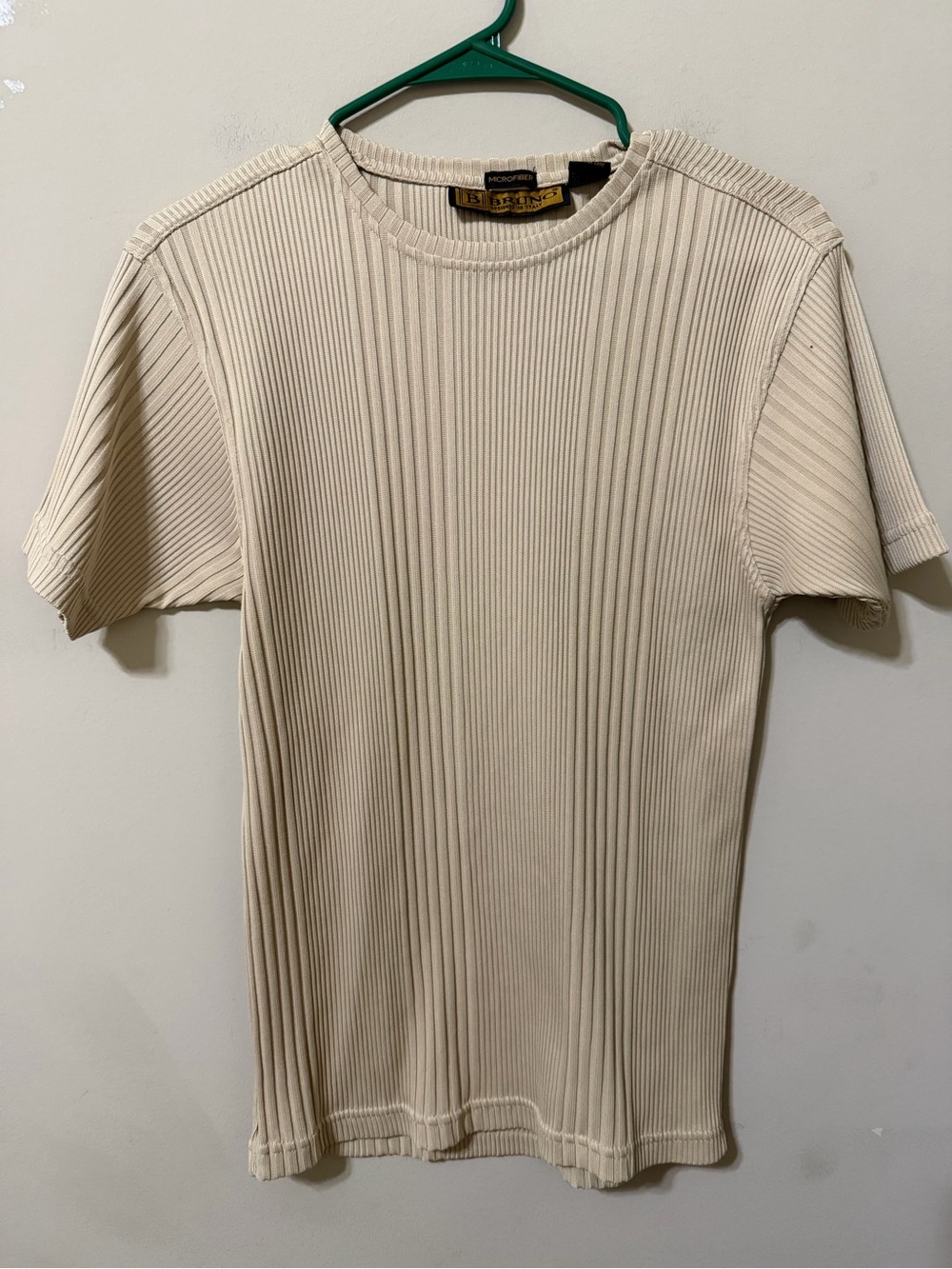 Bruno of Italy microfiber Cream Ribbed Short-Sleeve Men's Shirt medium euc